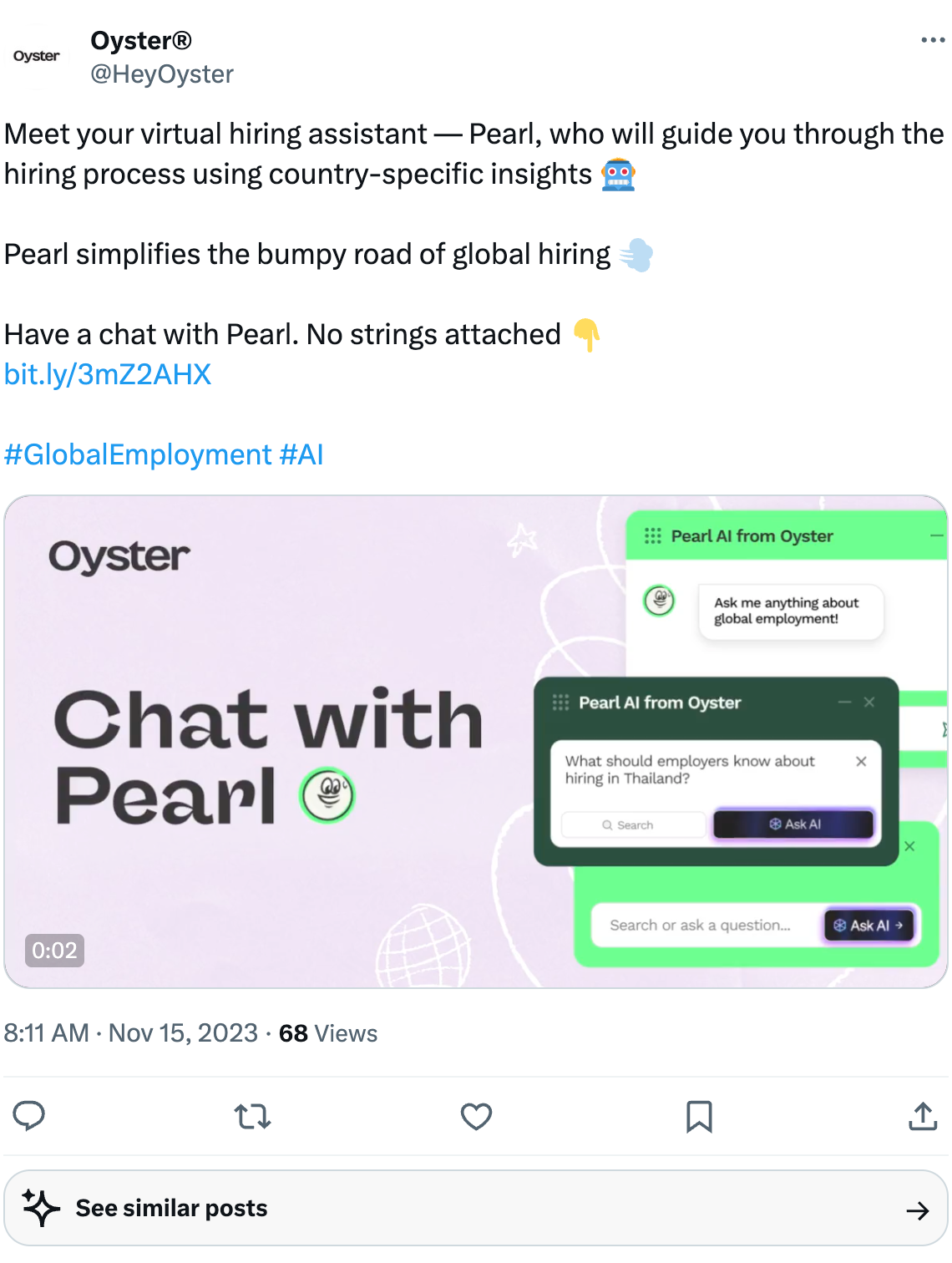 Oyster HR Social Media Post for AI announcement