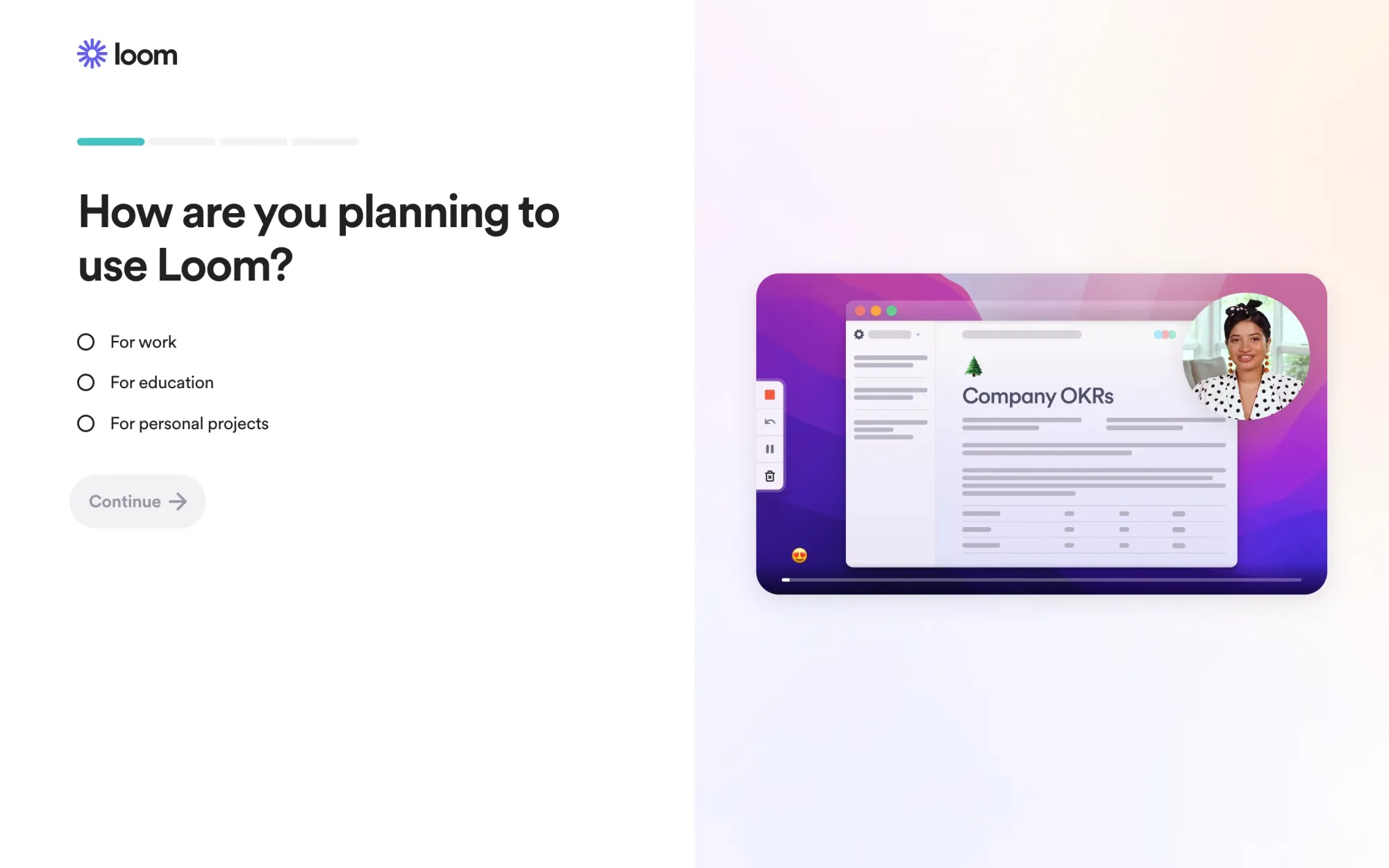 Loom onboarding screen