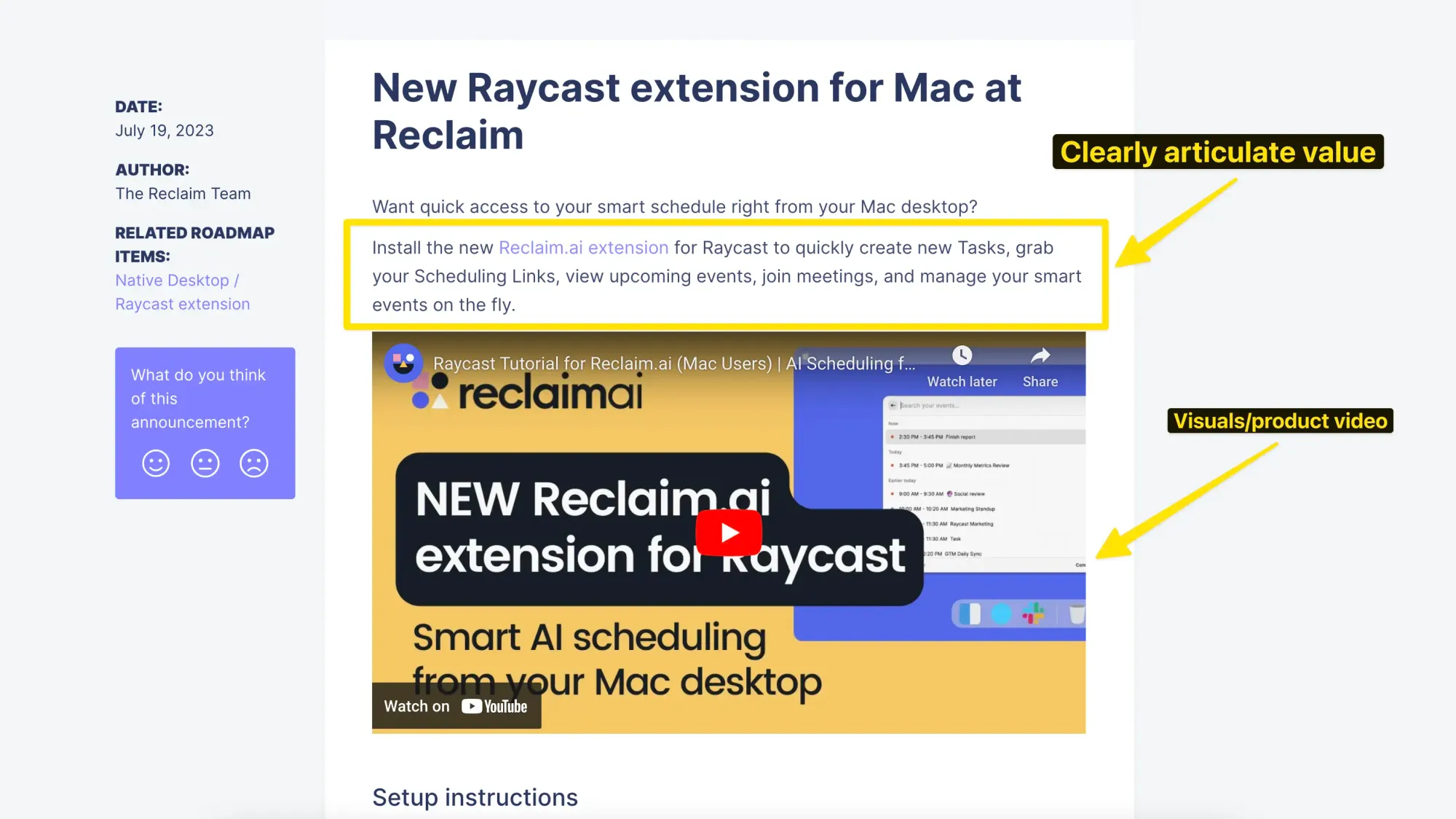 sreenshot of Reclaim release notes
