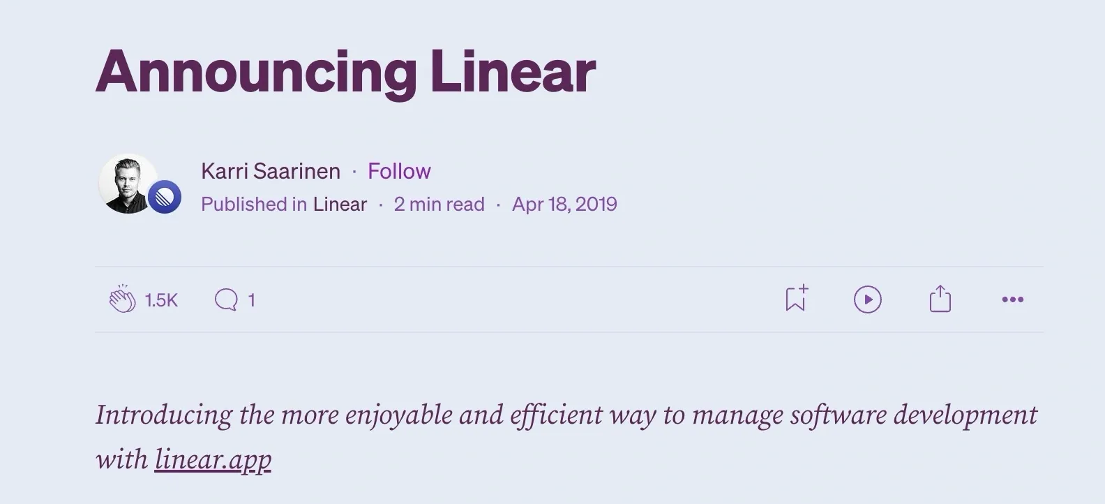 Linear issue tracking Medium announcement