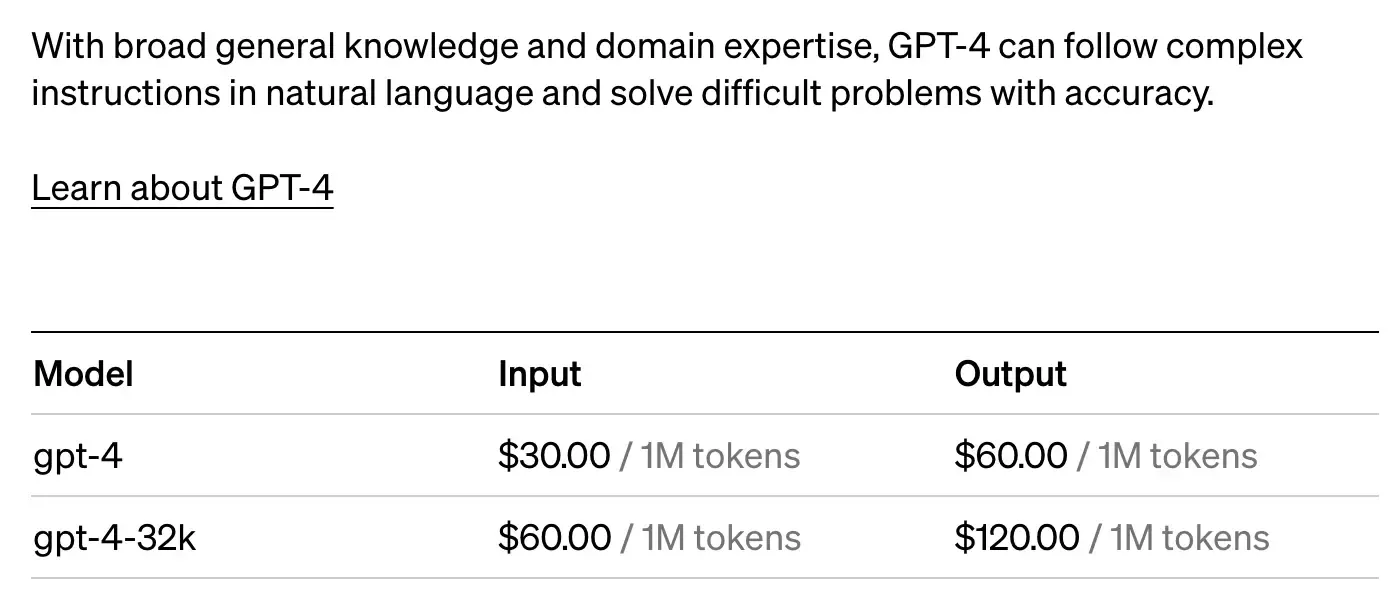 OpenAI API Pricing GPT-4
