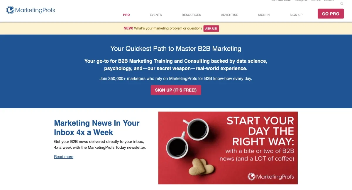 Screenshot of MarketingProfs blog