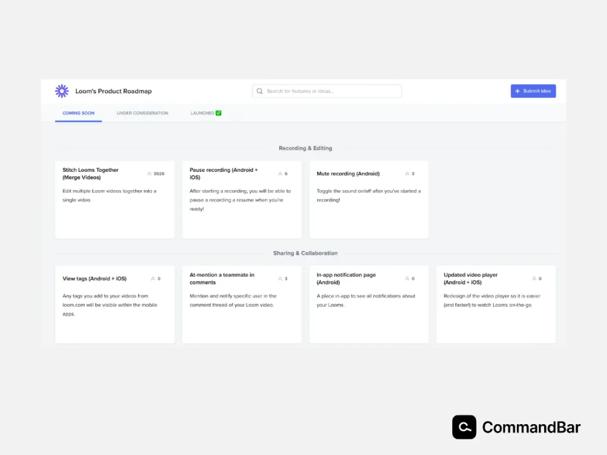 Loom's public product roadmap