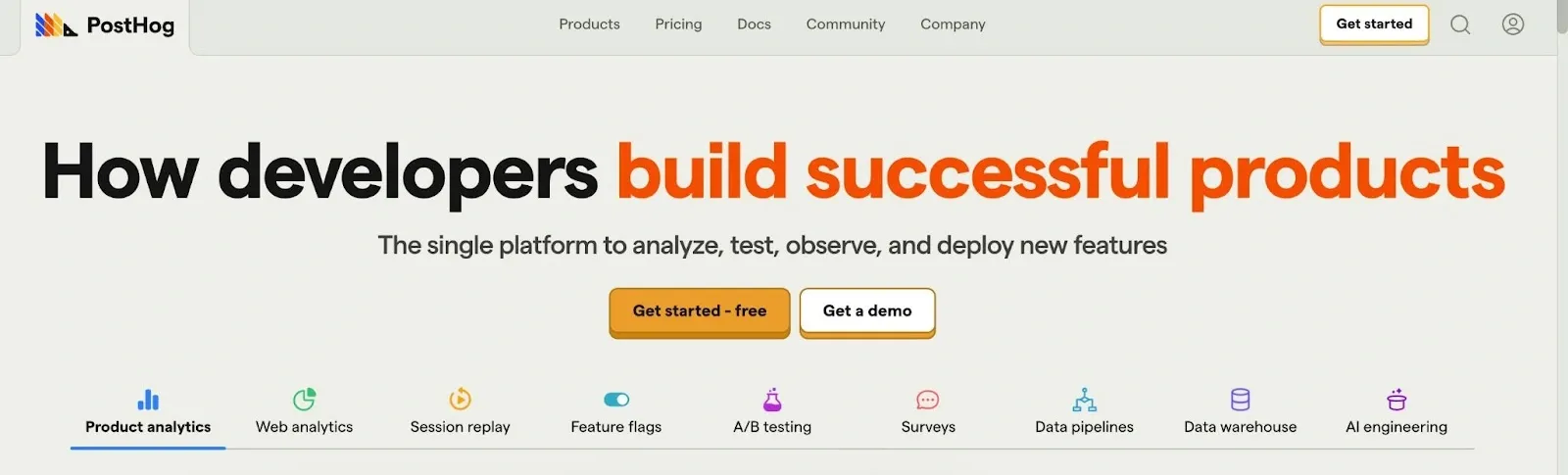 PostHog landing page